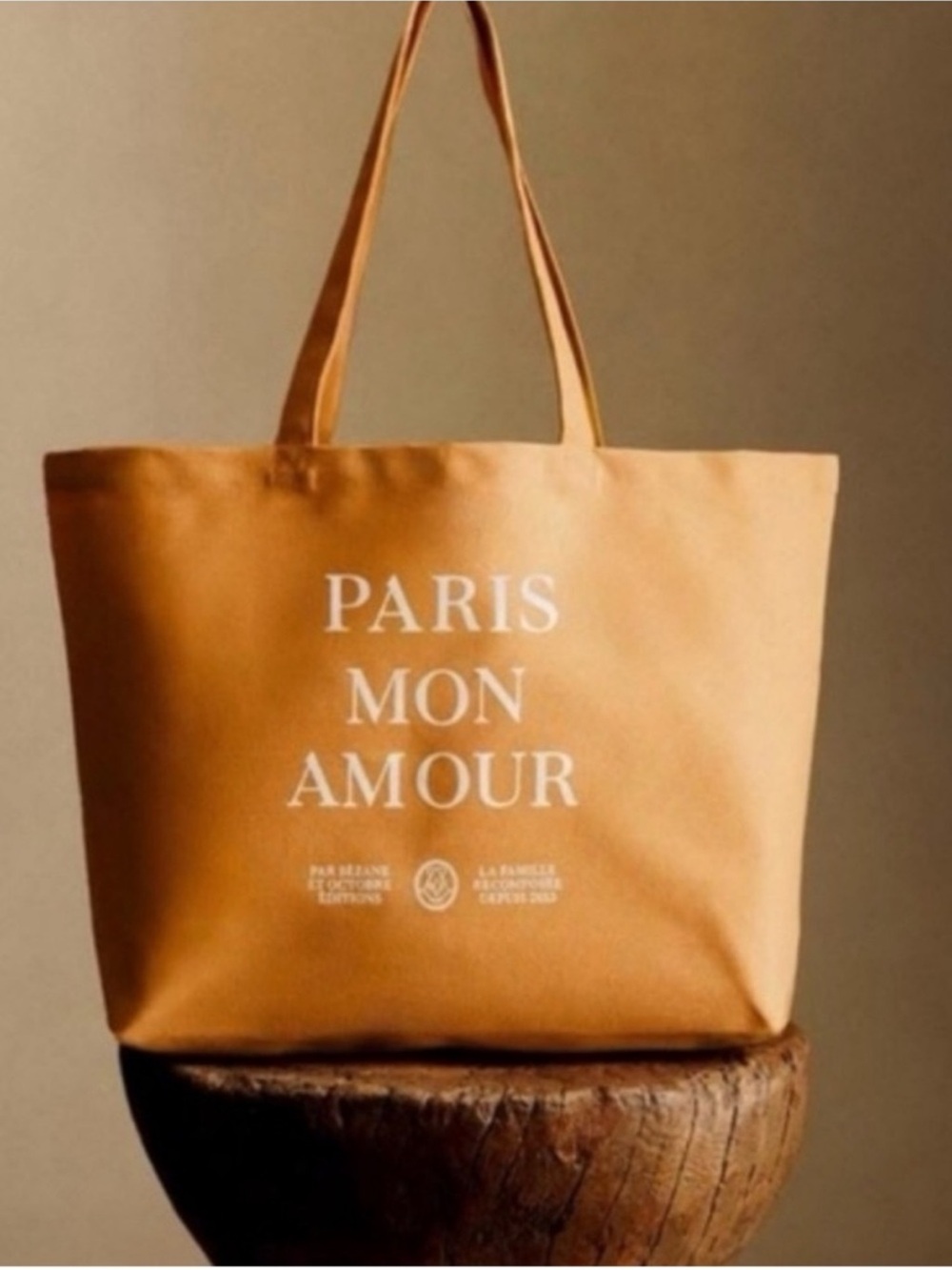 Sezane Canvas Tote - PARIS MON AMOUR - Mustard